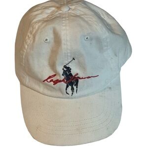 POLO RALPH LAUREN BIG PONY HAT WHITE LEATHER STRAP Logo Embroidered